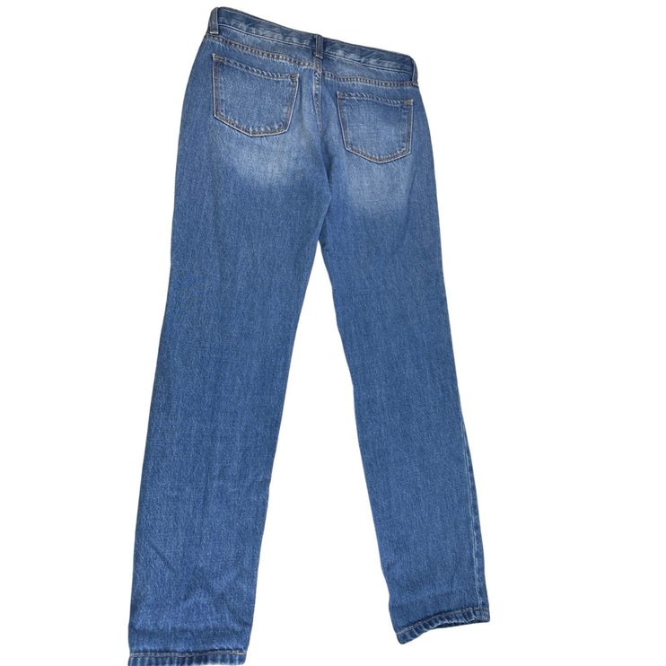 Old Navy Boyfriend Skinny Girls Blue Floral Embroidered Straight Denim Jeans 14