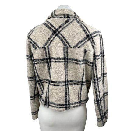 Z Supply Wakefield Plaid Ivory Check Collared Long Sleeve Moto Coat Jacket Sz M