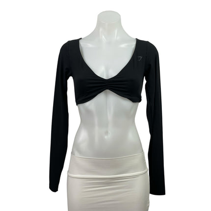 Gymshark Women's Twist Front Long Sleeve Ruched Workout Sports Bra Crop Top Sz S
