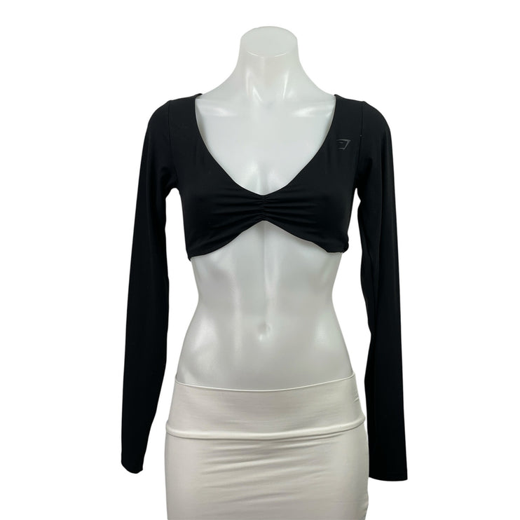 Gymshark Women's Twist Front Long Sleeve Ruched Workout Sports Bra Crop Top Sz S