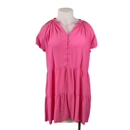 Loft Pink Tiered Ruffle Short Sleeve Button Up Mini Flare A-Line Shift Dress XL