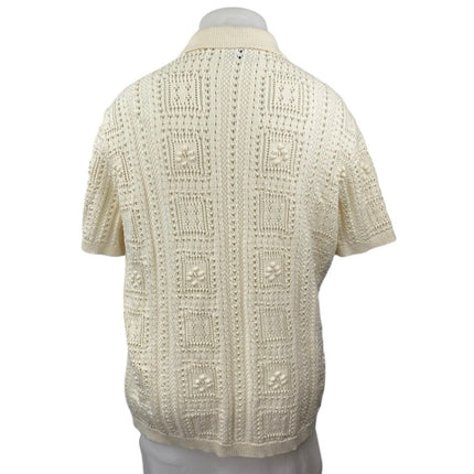 Old Navy Cream White Crochet Short Sleeve Button Polo Cardigan Sweater Top XXL