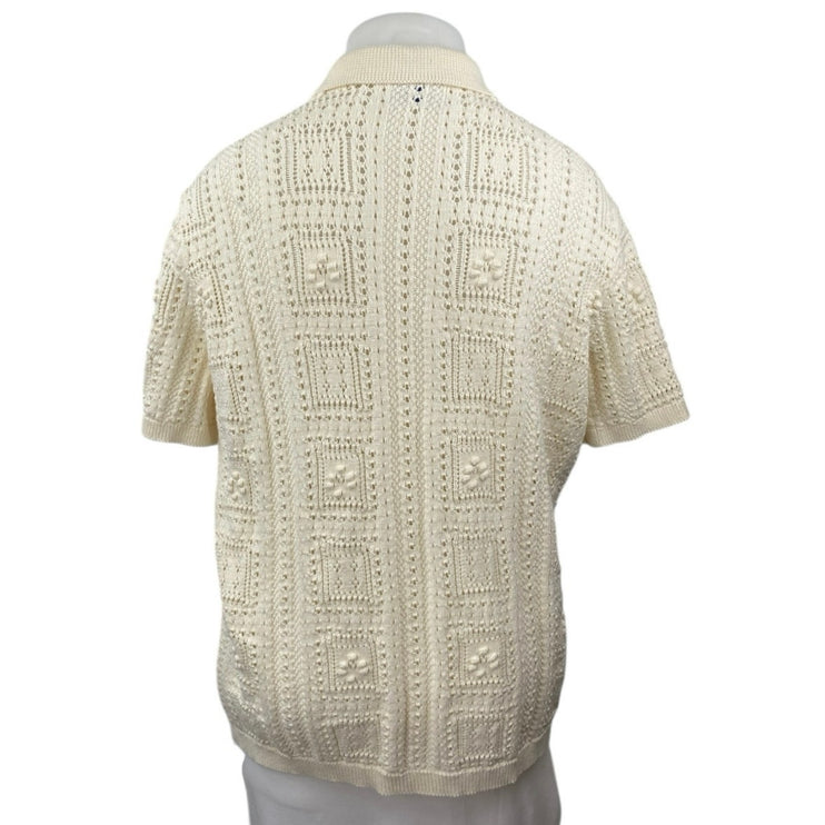 Old Navy Cream White Crochet Short Sleeve Button Polo Cardigan Sweater Top XXL