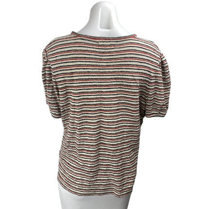 Madewell Acacia Multicolor Striped Jacquard Puff-Sleeve Tee T-shirt Top Size L