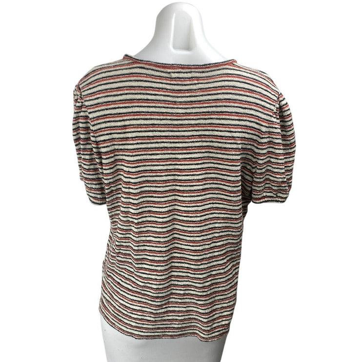 Madewell Acacia Multicolor Striped Jacquard Puff-Sleeve Tee T-shirt Top Size L