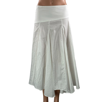 NEW Zara Women's White Pleated Mid Waist Asymmetric A Line Midi Skirt Size S