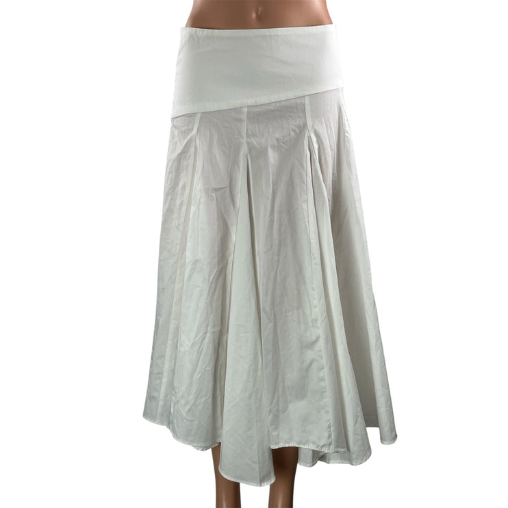 NEW Zara Women's White Pleated Mid Waist Asymmetric A Line Midi Skirt Size S