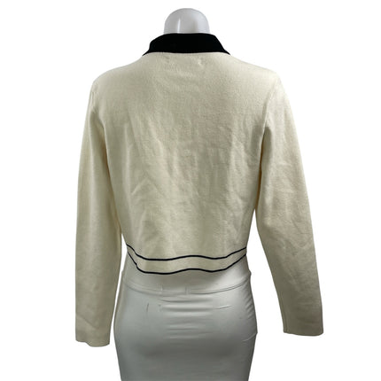 Oak + Fort Cream Black Knit Long Sleeve Button Down Cropped Cardigan Sweater M