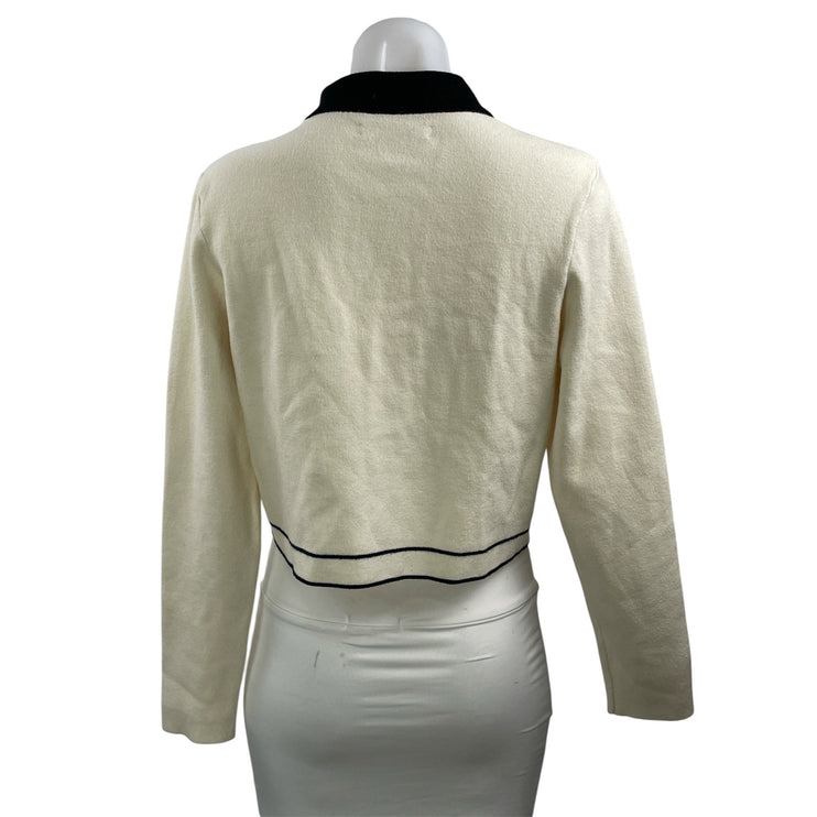 Oak + Fort Cream Black Knit Long Sleeve Button Down Cropped Cardigan Sweater M