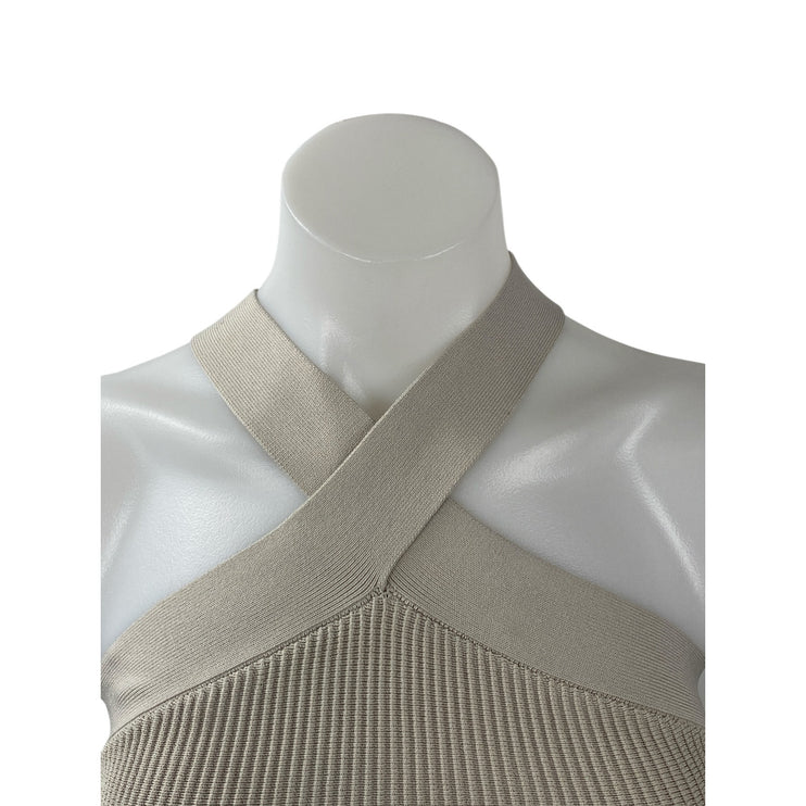 Aritzia Babaton Women's Beige Ribbed Knit Sculpt Sleeveless Crop Top Size XS