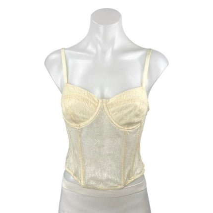 Open Edit Cream Lace Semi Sheer Sleeveless Bustier Corset Cami Tank Top Size S