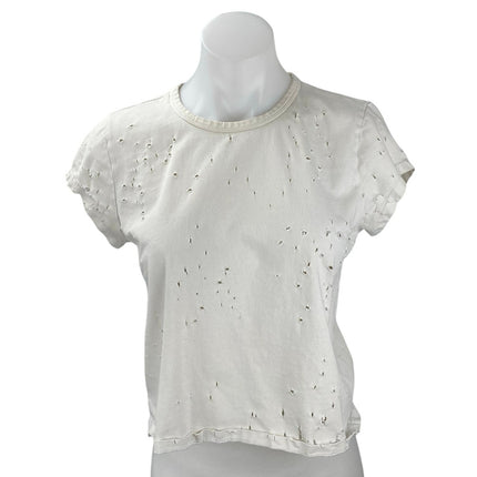 Zadig & Voltaire White Short Sleeve Distressed Crew Neck Tee T-shirt Top Size L