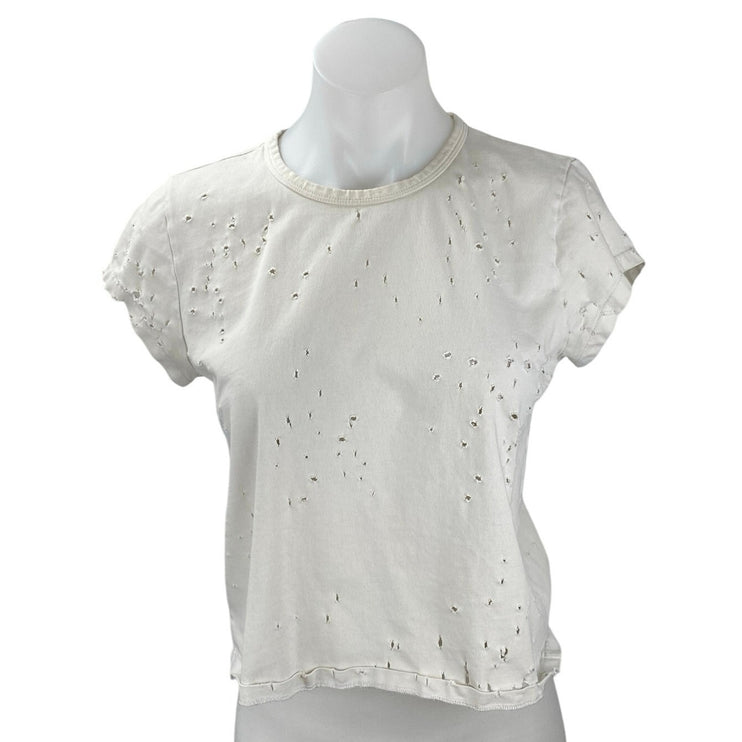 Zadig & Voltaire White Short Sleeve Distressed Crew Neck Tee T-shirt Top Size L