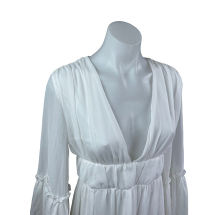 Miss Ord Women's White Deep V Neck Long Sleeve Tiered Mini Flare A-Line Dress XS
