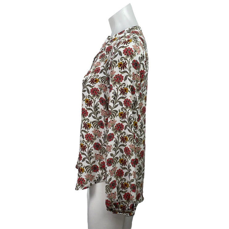 LOFT Womens Multicolor Floral print Split V-Neck Long Sleeve Blouse Top Size XSP