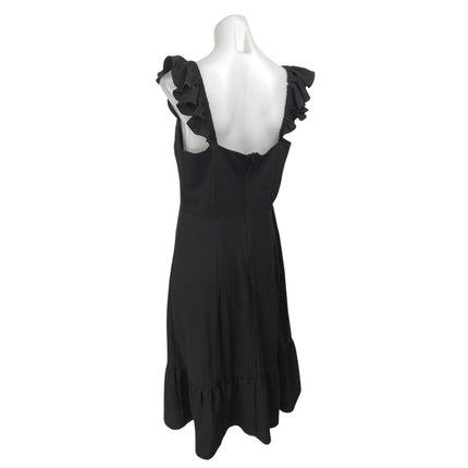 And Now This Women's Black Sleeveless Ruffle Sleeve Flounce Midi A-Line Dress L