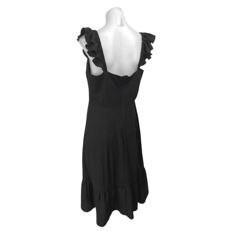 And Now This Women's Black Sleeveless Ruffle Sleeve Flounce Midi A-Line Dress L