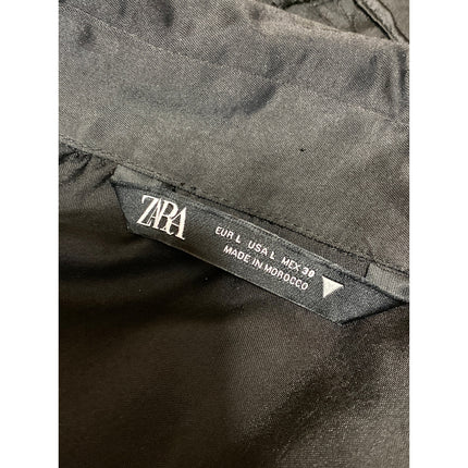 Zara Women's Black Satin Tie Waist Long Sleeve Button Up Crop Shirt Blouse Top L