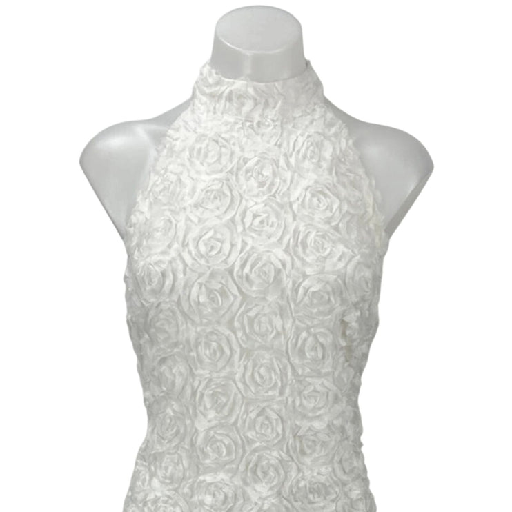 12th Tribe White Halter Sleeveless 3D Rose Floral Bridal Backless Mini Dress XL