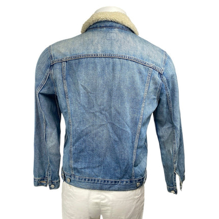 Gap 1969 Men's Blue Faux Shearling Fleece Long Sleeve Denim Jean Jacket Size L