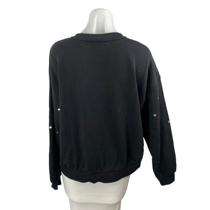 Ann Taylor LOFT Women's Black Beaded Long Sleeve Crewneck Sweatshirt Top Size L