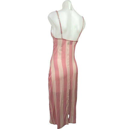 Belle The Label 100% Silk Pink Striped Square Neck Calf Length Tank Dress Sz XS