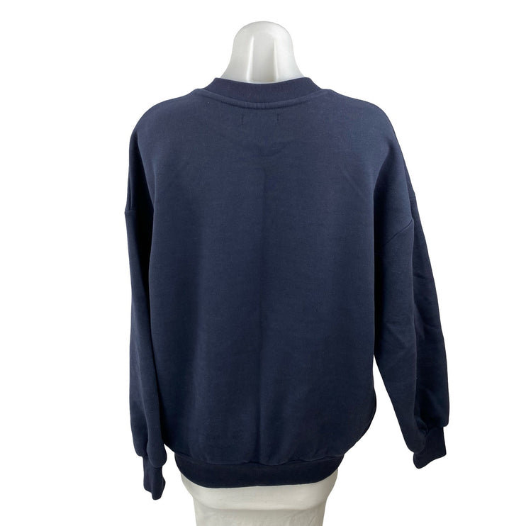 Oak + Fort Womens Navy Blue East Coast Fleece Long Sleeve Sweatshirt Top Size XS