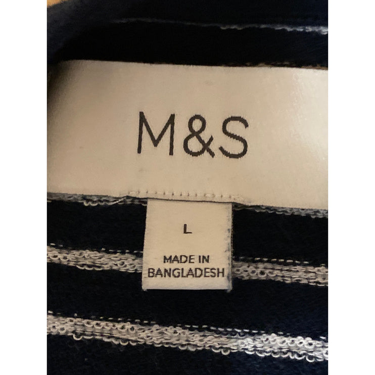 Marks & Spencer Men's Blue Striped Crewneck Long Sleeve Tee T-shirt Top Size L