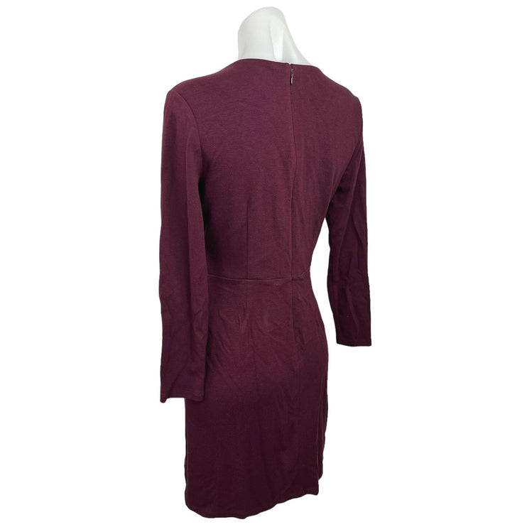 Ann Taylor LOFT Purple Burgandy Faux Wrap V-Neck Long Sleeve Career Dress Size 8