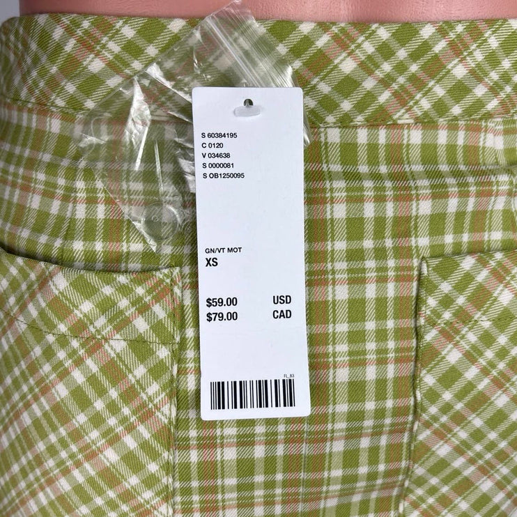 Urban Outfitters NWT Green Plaid Checkered Wrap Buckle Straight Mini Skirt Sz XS