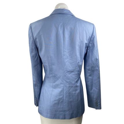 Ann Taylor 100% Silk Blue Long Sleeve Notch Button Up Blazer Coat Jacket Size 2