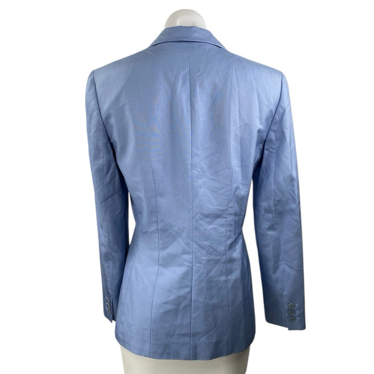 Ann Taylor 100% Silk Blue Long Sleeve Notch Button Up Blazer Coat Jacket Size 2