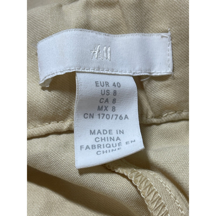H&M Women's Cream Linen High Waisted Straight Wide Leg Trousers Pants Size 8