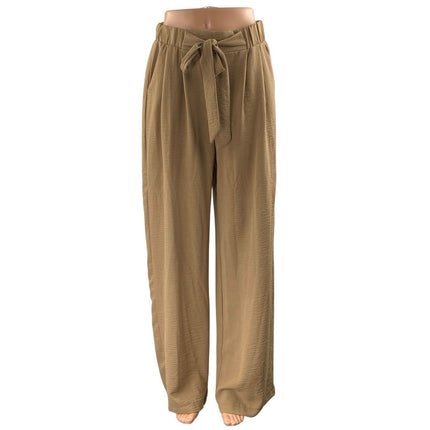 Dictionary Brown Tan Tie Waist High Rise Wide Leg Palazzo Trousers Pants Size M