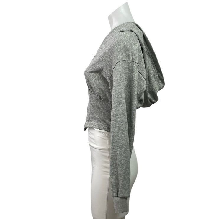 Cider Women's Gray Long Sleeve Zip Hoodie Hooded Corset Sweatshirt Top Size XS
