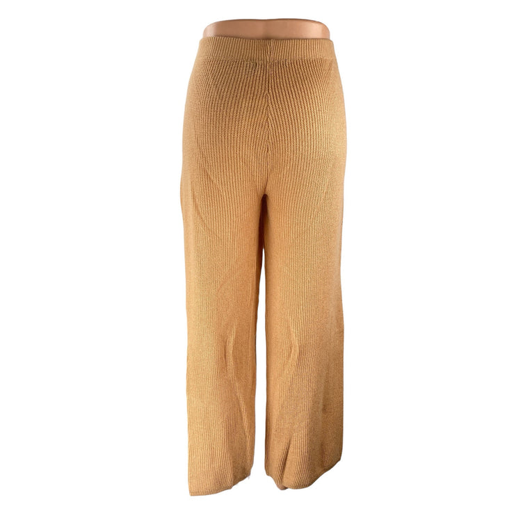 Brave Soul Women's Brown Knit High Rise Palazzo Flare Wide Leg Trousers Pants M