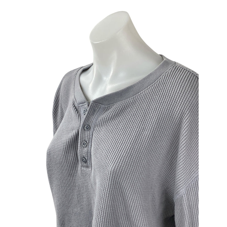 Abercrombie & Fitch Women's Gray Waffle Knit Long Sleeve Thermal T Shirt Top M