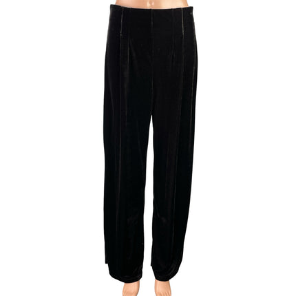 H&M Women's Black Velvet Velour High Rise Pleated Wide Leg Trousers Pants Size S