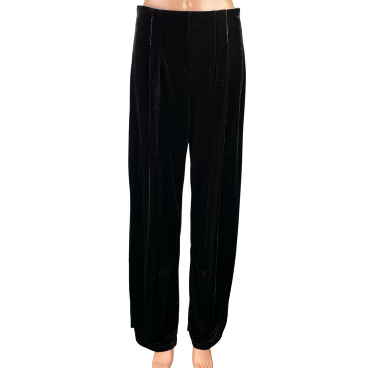 H&M Women's Black Velvet Velour High Rise Pleated Wide Leg Trousers Pants Size S