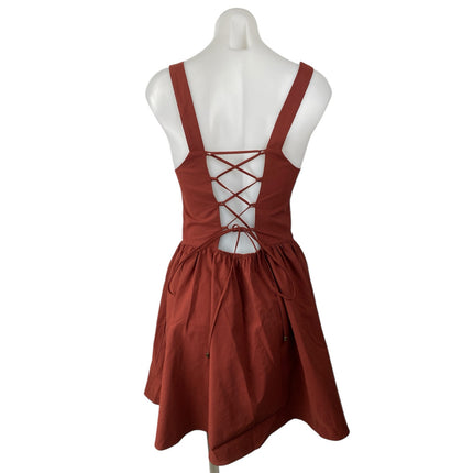 Free People Blissful Breeze Brown Sleeveless Square Neck Mini A-Line Dress Sz S