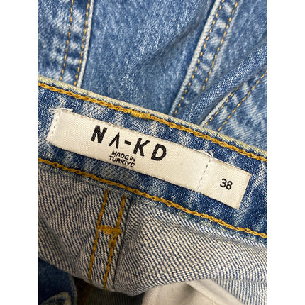 NA-KD Women's Blue High Waisted Wide Leg Straight Baggy Denim Jeans Size 38