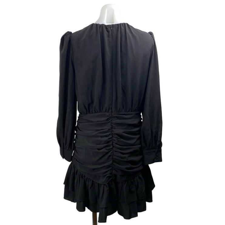 TCEC Women's Black Ruffle Pleated Long Puff Sleeve Mini Fit & Flare Dress Size L