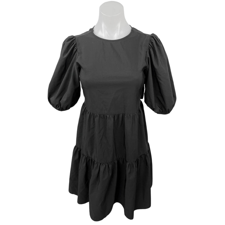 Zara Black Puff Sleeve Open Back Cocktail A Line Tiered Mini Dress Size XS