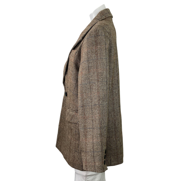Anthropologie Women's Brown Herringbone Double Breasted Blazer Coat Jacket Sz 10