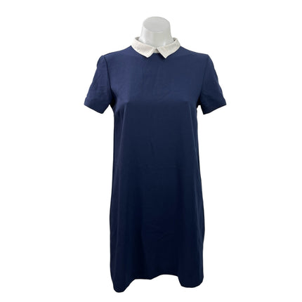 Zara Women's Navy Blue Short Sleeve Collared Polo Zip Shift Mini Dress Size XS