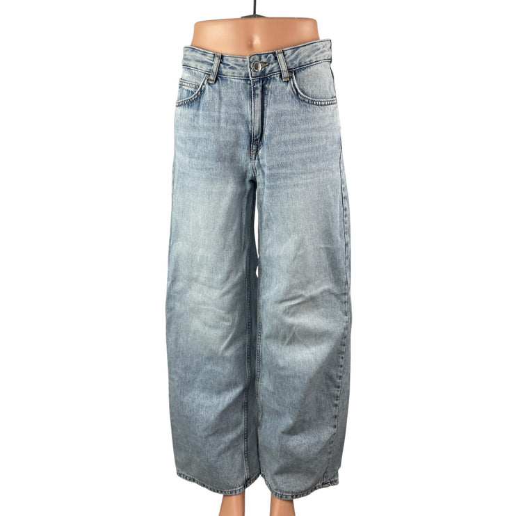 Pull & Bear Women's Blue Light Wash High Rise Wide Leg Baggy Denim Jeans Sz 0