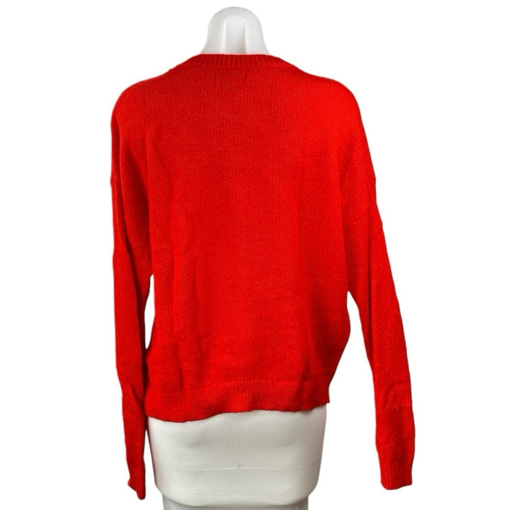 Calvin Klein Jeans Women's Red CK Logo Long Sleeve Crewneck Sweater Top Size S