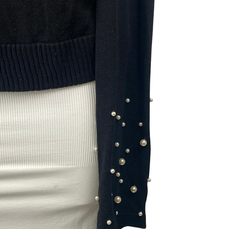 Elan Women's Black Pearl Beaded Long Sleeve Hoodie Hooded Sweatshirt Top SIze M