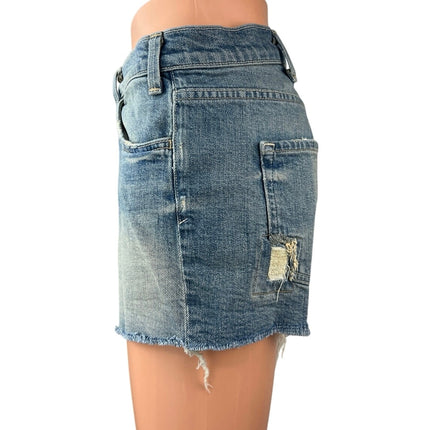 Vince Blue Distressed Mid Rise Medium Wash Raw Hem Cut Off Denim Jeans Shorts 27