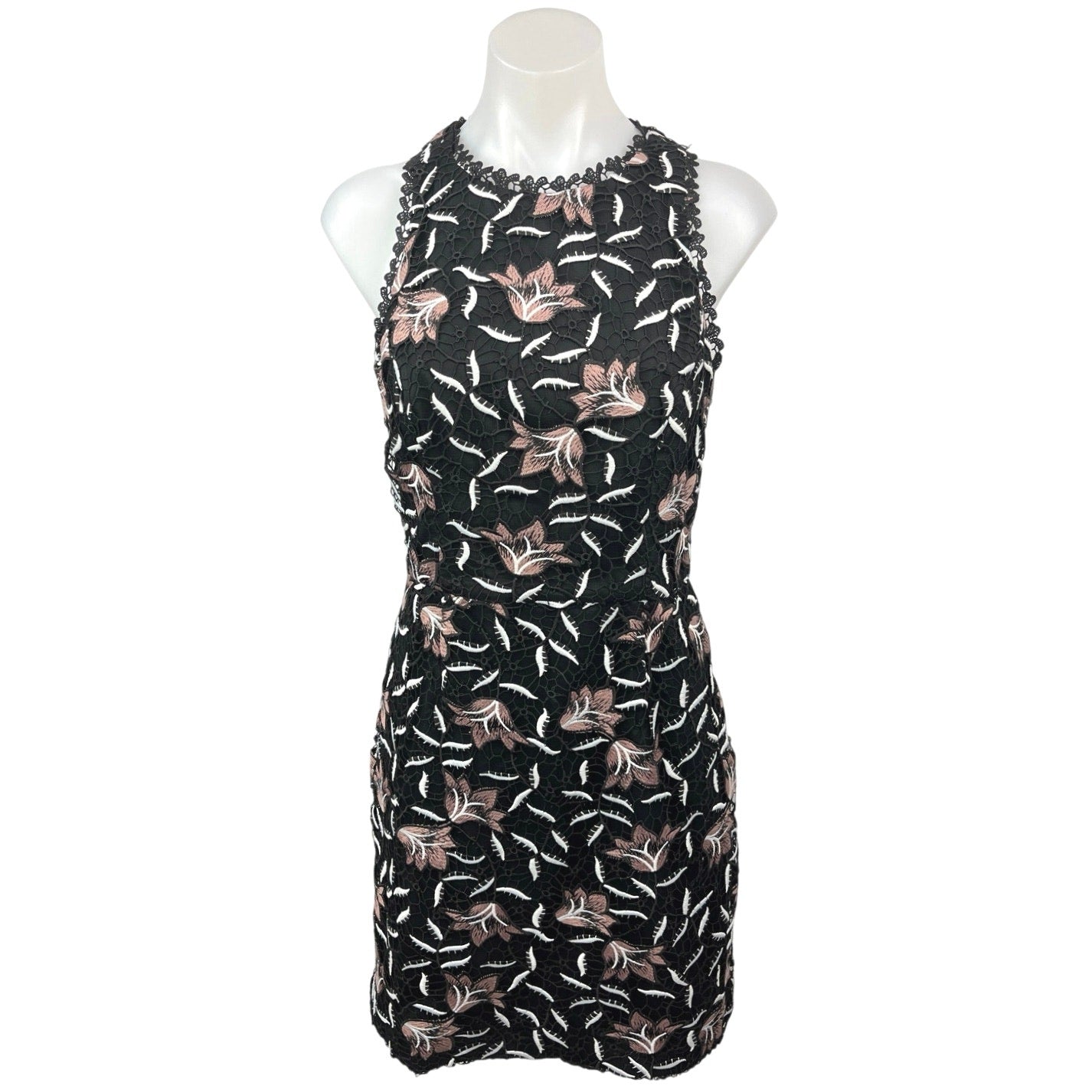 Aidan Mattox Black Floral Lace Embroidered Open Back Sleeveless Bodyco Brie Aidan Mattox Black Floral Lace Embroidered Open Back Sleeveless Bodyco Brie